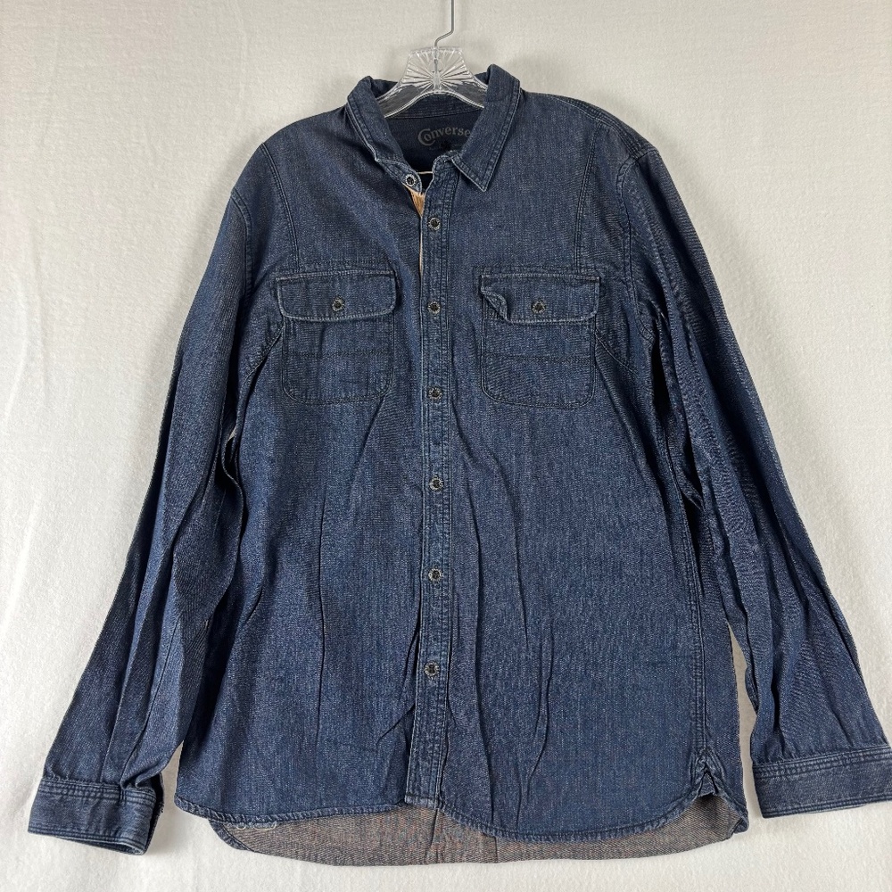 Converse, One Black Canvis, Western, Denim, Cotton, Shirt, Size L, Blue